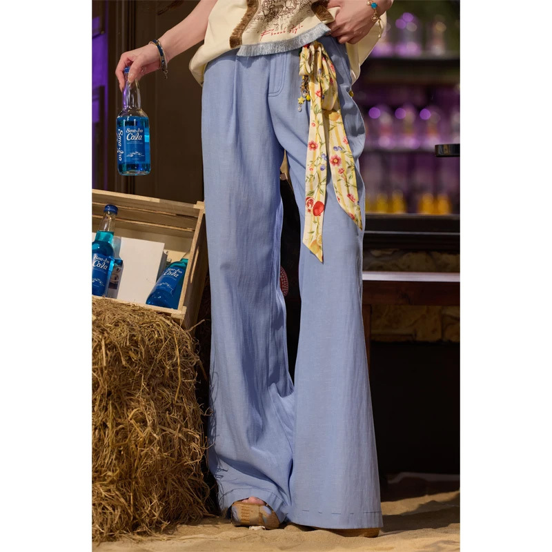 Tuntun Spring/Summer New Arrivals on June 20Th: [Strolling on White Beach, Light Blue] Women's Casual Pants
