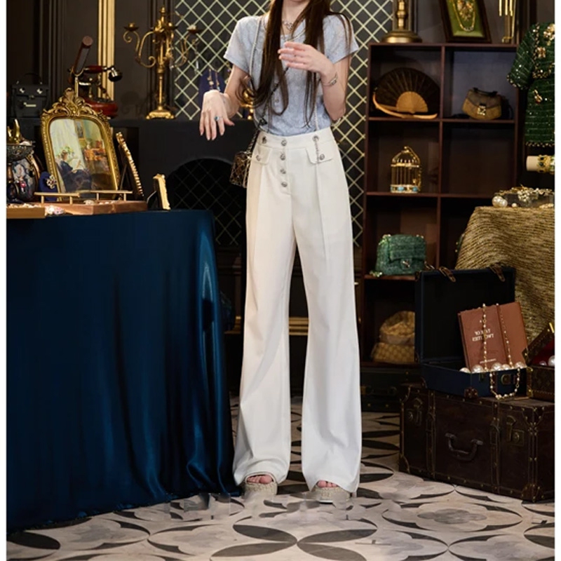 Tun Tun Spring/Summer [Comic Legs 2.0 White] High-End Fine Glitter Micro-Flared Drape Detachable Chain Strap Casual Pants