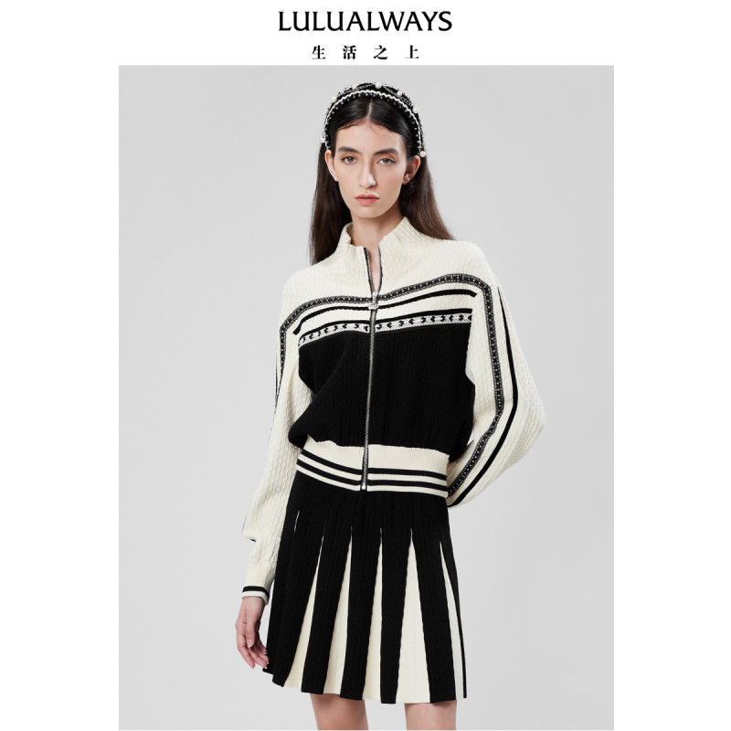 Lulualways I Love Lulu Autumn New Easiest for Match Fashion Stand Collar Zipper Short Knitted Jacket Lulualways I Love Lulu Autumn New Easiest for Match Fashion Stand Collar Zipper Short Knitted Jacket