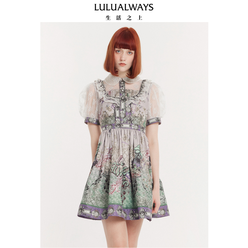 Lulualways【Lavender Mist】Summer New Vintage Court-Style Doll Collar Gradient Dress