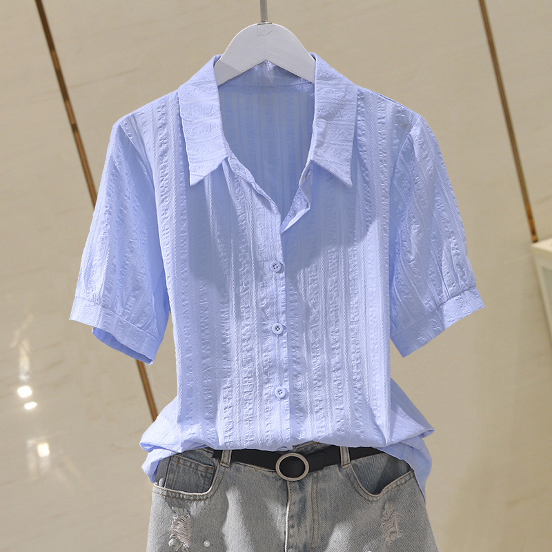 Cotton Blouse for Women 2026 Summer New Simple Plain Top Versatile Short-Sleeve T-Shirt Women's Professional Shirt Cardigan