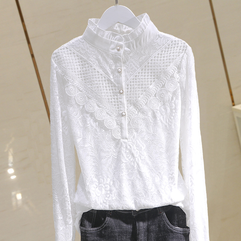 2026 Spring and Autumn New Korean Style Lace Patchwork Blouse Versatile Slimming Lace Top Fashionable Women's Blouse