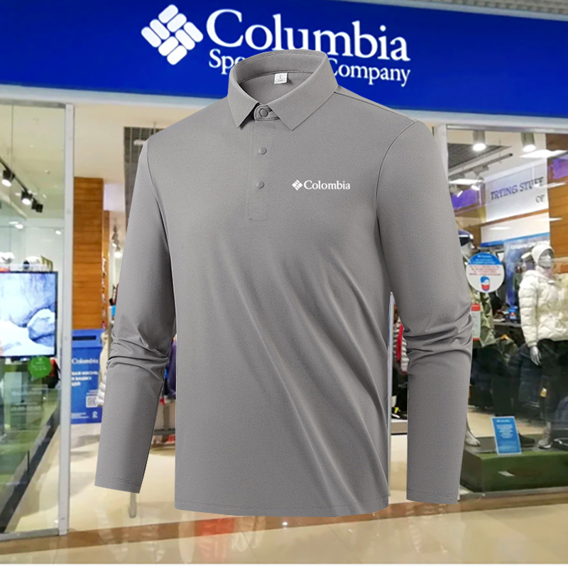 Columbia Discount Long-Sleeve T-Shirt for Men, Spring and Autumn Outdoor Sports Casual Quick-Drying Breathable Polo Shirt Top
