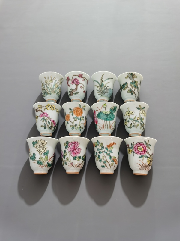 Jingdezhen Ceramic Hand-Painted Pastel Twelve Gods of Flowers Cup, the Price Is for the Whole Set Jingdezhen Ceramic Hand-Painted Pastel Twelve Gods of Flowers Cup, the Price Is for the Whole Set