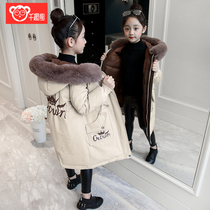 Girls  winter cotton coat 2021 new down cotton clothing 10-year-old childrens quilted jacket Western style medium-long thickened jacket