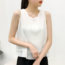 Double-layer strapless chiffon vest women wear summer loose thin solid color short sleeveless inner tie belly top tide