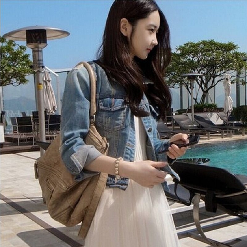 Korean autumn and winter slim short denim jacket women's slim Korean version of the short coat versatile size long sleeves loose top