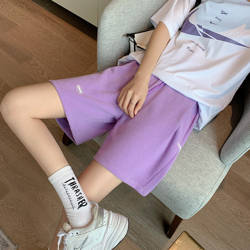 Purple Sport Shorts Women's Korea 2022 Summer New High Waist Display Slim 50% Pants Loose slim 50% pants
