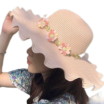 Summer straw hat for women small fresh beach hat sun protection travel hat garland hat seaside vacation straw hat foldable