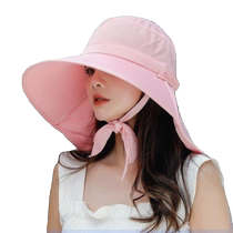 Womens summer sun protection large brim full face hat outdoor cycling windproof neck protection sun hat