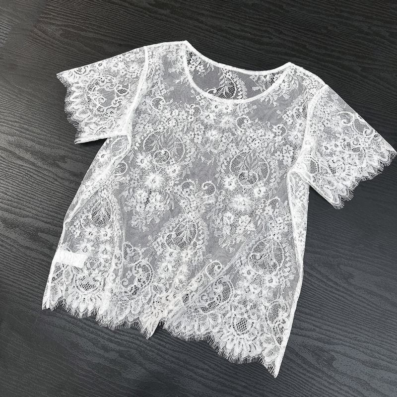 2026 Summer New Lace Round Neck Hollow-Out Short-Sleeve T-Shirt for Women, Fashionable Versatile Solid Color Cover-Up Base Shirt Top