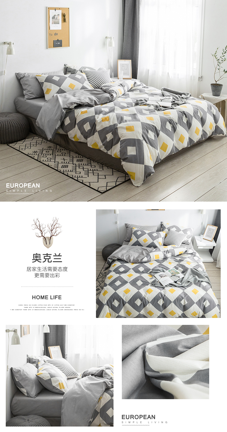 Mát phong cách tối giản bông denim ròng ins mùa xuân mới bộ đồ giường đỏ 1,8 m giường lanh chăn Mikasa mô hình - Bộ đồ giường bốn mảnh gối chăn