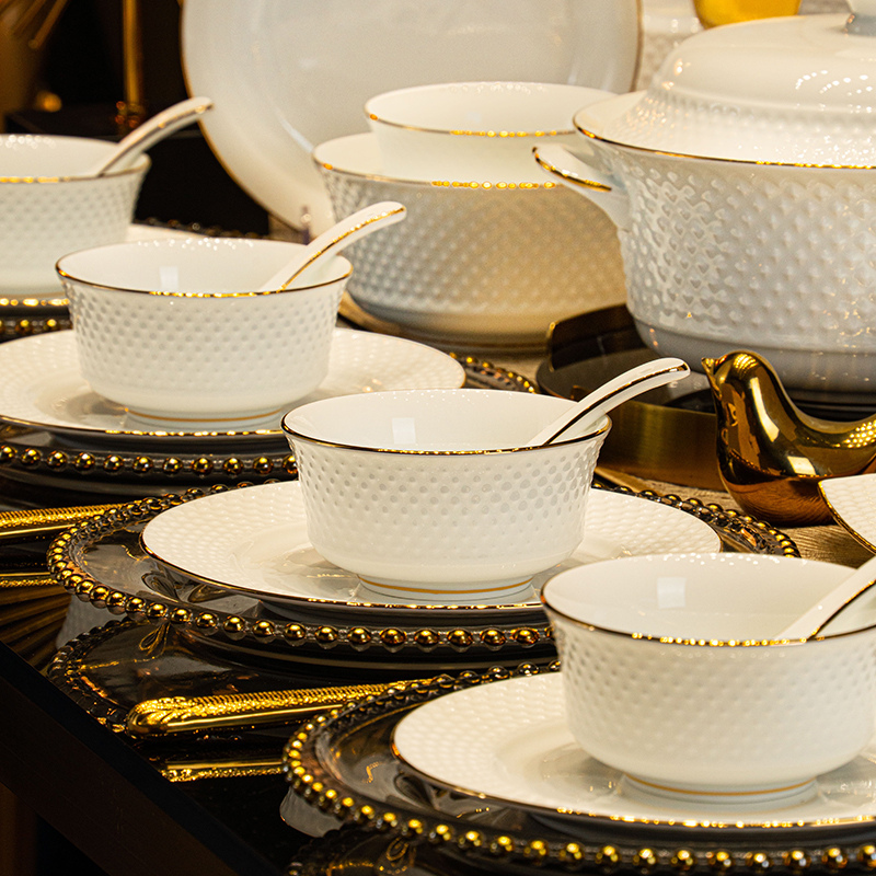 Jingdezhen High-End Bone China Tableware 2025 New Luxury Bowl and Plate Set for Home Use, High-End Feel, Suitable for Housewarming Gifts Jingdezhen High-End Bone China Tableware 2025 New Luxury Bowl and Plate Set for Home Use, High-End Feel, Suitable for Housewarming Gifts