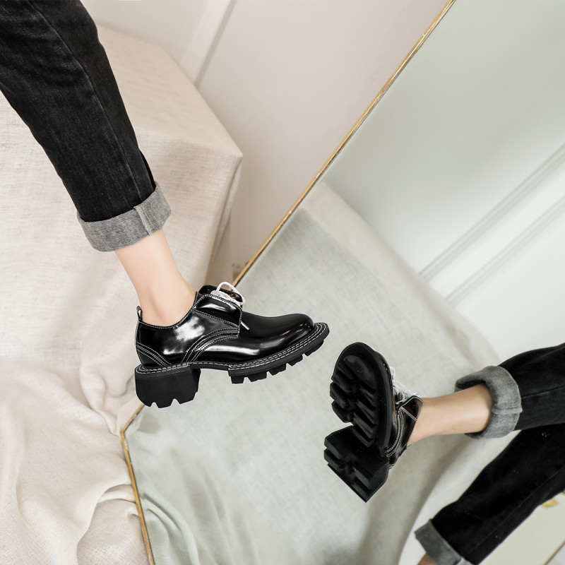 Lefu shoes 2021 new European and American style of a thick and thick sole leather shoes English wind and single shoes