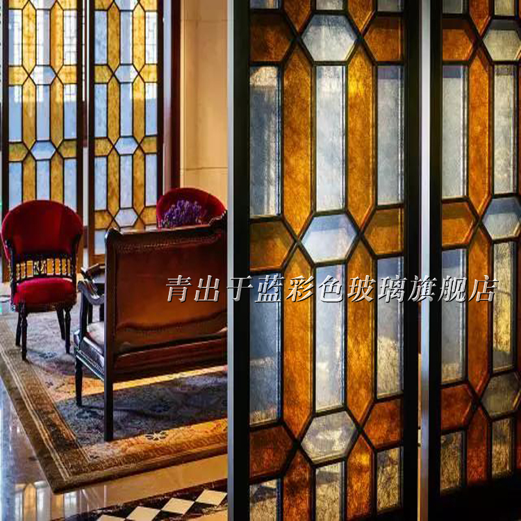 Set to make Chinese art glass Three layers Color window sliding door glass Xuanguan partition overall cabinet Ramen core glass