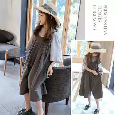 Girls hold baby bag pants summer 2021 new female big boy ocean school summer plaid loose three-point pants straight wide pants