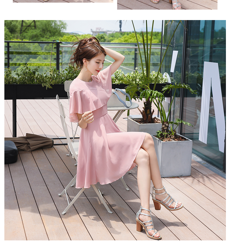 Lei Connies 2018 hè mới đầm voan eo cao không đều ruffle khí chất đầm thon 	váy buộc eo