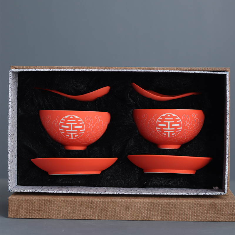 New Chinese style wedding tea tureen one hundred good double happiness ceramic wedding tableware happy character to bowl bowl three pair