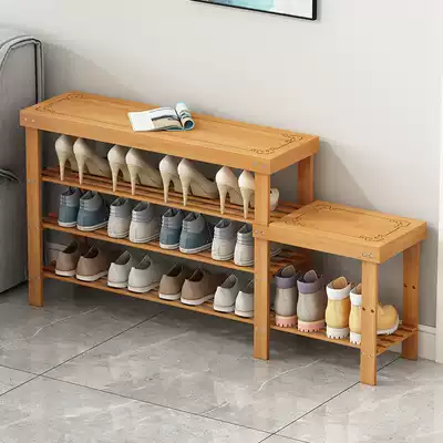Shoe-changing stool at home door wearing shoes stool storage solid wood bamboo shoe rack into the house can sit long stool integrated shoe cabinet