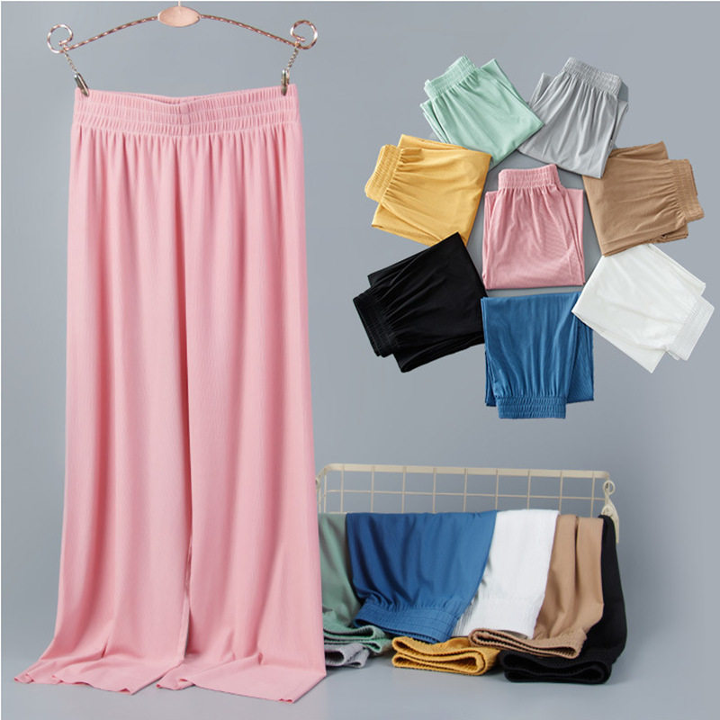 New children's girls' Korean version of straight-tube shaking pants home pants ice silk candy color loose elastic wide-leg pants