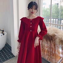 Plus size toast brides new autumn and winter wine red velvet 200kg fat mm slim wedding dress back