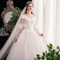 Main wedding dress bride wedding 2019 new French word shoulder tail dream thin princess large size female light