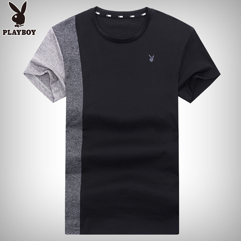 ngắn tay t-shirt mùa hè mới xu hướng nửa tay áo của nam giới vòng cổ Playboy nam ingressted T-shirt đầu giản dị