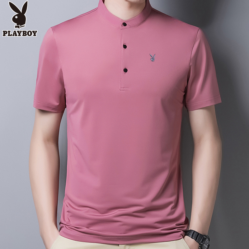 Playboy ngắn tay áo thun nam cổ áo phiên bản Hàn Quốc xu hướng đẹp trai nửa tay áo nam T-shirt mùa hè hàng đầu của nam giới trẻ