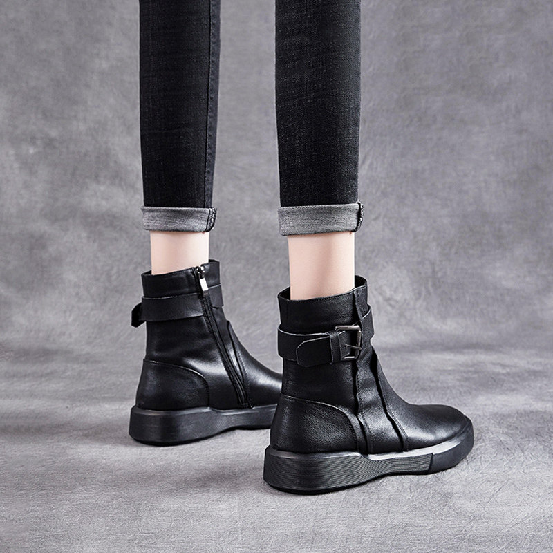 Leather short boots women's spring and autumn single boots top layer cowhide soft bottom soft leather Martin boots flat women's boots 2022 boots