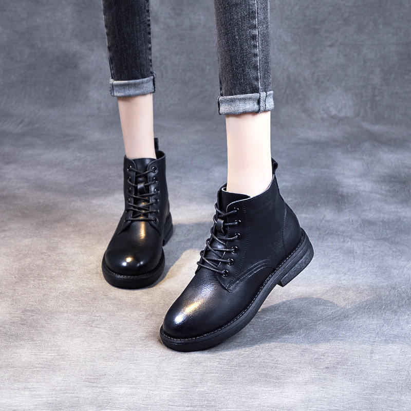 Leather small leather shoes women's British style short boots women's 2022 new autumn boots soft-soled soft-faced low-top Martin boots