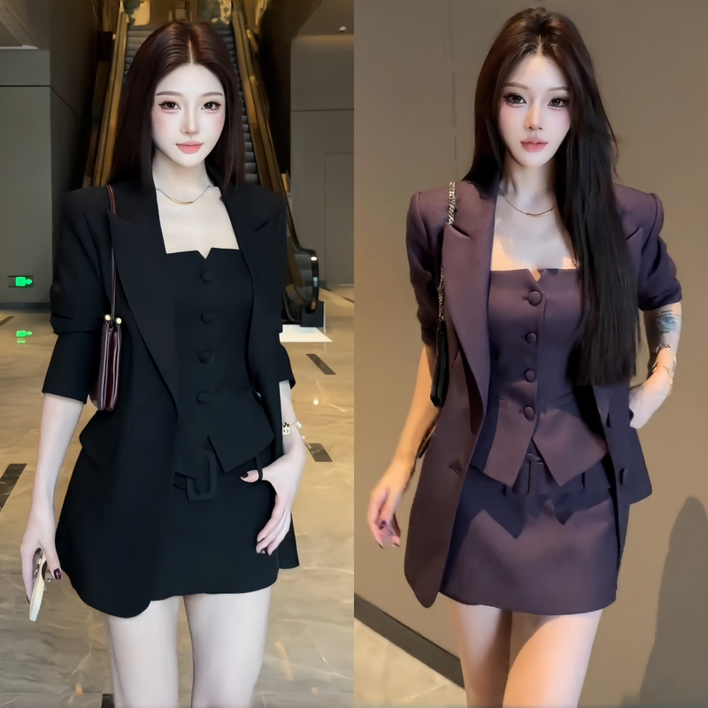 2026 Autumn New Korean Style Elegant Blazer with Mid-Waist Short Skirt, Chic and Slimming Three-Piece Suit for Women 2026 Autumn New Korean Style Elegant Blazer with Mid-Waist Short Skirt, Chic and Slimming Three-Piece Suit for Women
