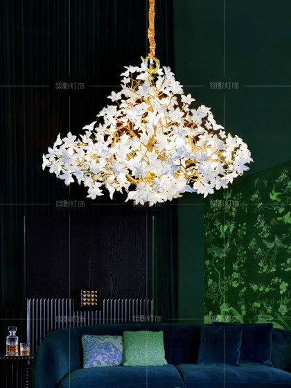 2026 New Light Luxury Living Room Chandelier, High-End French Floral Villa Staircase Art Lamp, All-Copper Dining Room Lighting Fixtures