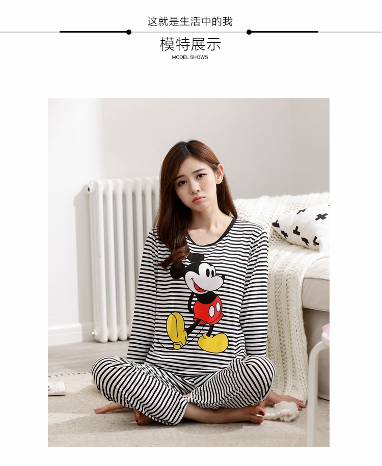 Mùa xuân và mùa thu phiên bản Hàn Quốc của bộ phim hoạt hình phụ nữ đồ ngủ dài tay giản dị kích thước lớn cô gái dễ thương phù hợp với dịch vụ nhà mùa đông do ngu