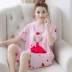 Quần short ngắn tay giản dị đồ ngủ phụ nữ phù hợp với phim hoạt hình cotton kích thước lớn mùa hè mẫu cotton mặc bên ngoài mặc hai bộ Bên ngoài ăn mặc