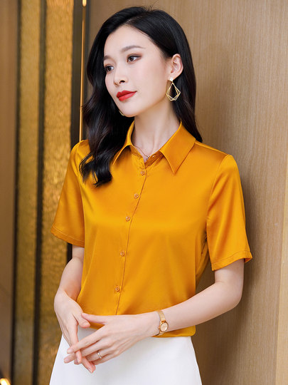 2025 neue Sommer-Schwergewichts-Seiden-Kurzarmhemden der großen Marke High-End-Volltonfarbe-Temperament-Maulbeerseide-Tops, kleine Hemden für Frauen