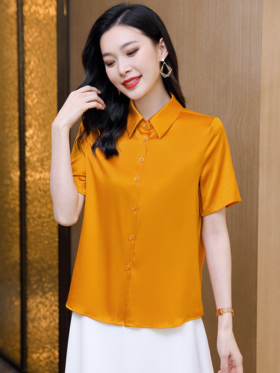 2025 neue Sommer-Schwergewichts-Seiden-Kurzarmhemden der großen Marke High-End-Volltonfarbe-Temperament-Maulbeerseide-Tops, kleine Hemden für Frauen