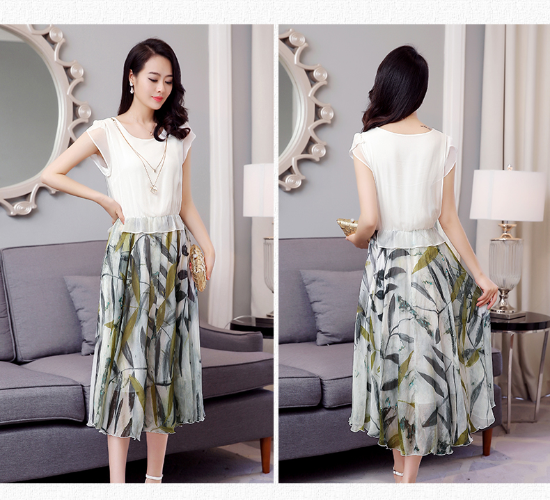 Lụa váy 2018 mới thời trang phụ nữ mỏng giảm béo in váy nữ mùa hè lụa lớn đầm đu váy dài đẹp