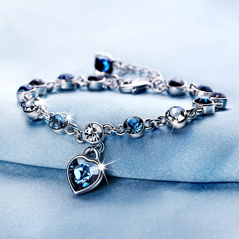 Heart of the Ocean Bracelet for Women, Blue Crystal, Light Luxury, Niche, High-End, Cool Style, Antique Style, Exquisite Birthday Gift