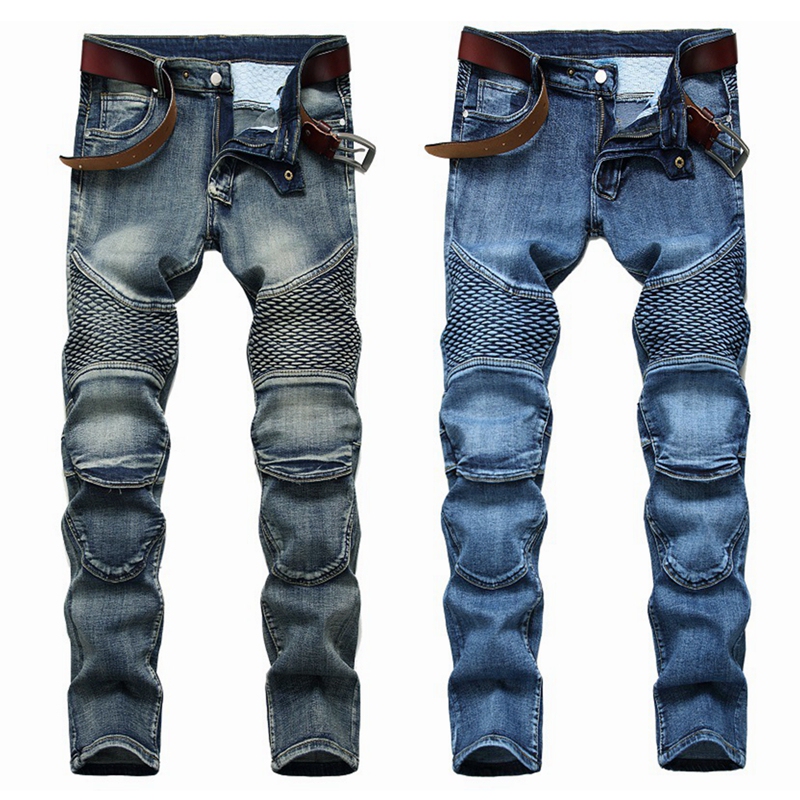 Motorcycle Jeans with Knee Pads, 3 Colors, Motorcycle Riding Pants, Men's Pleated Large Size Retro Pants, Spring and Autumn Style