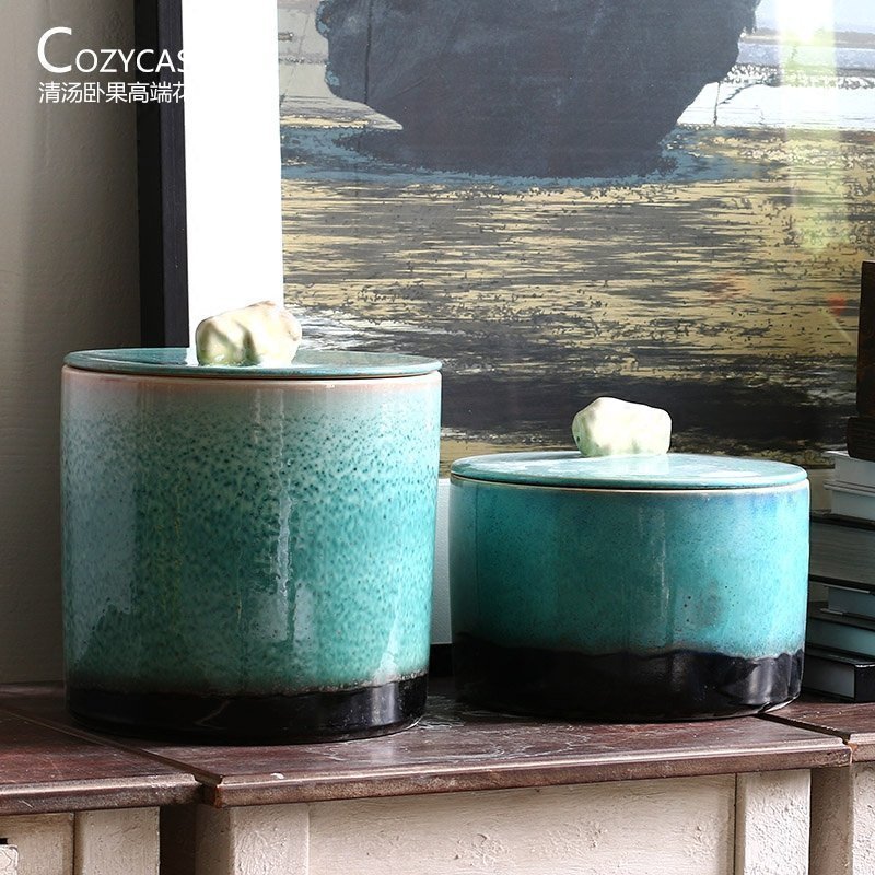 Large POTS of high temperature ceramic Chinese caddy fixings puer tea cake storage tank of the sitting room of the new Chinese style decoration furnishing articles