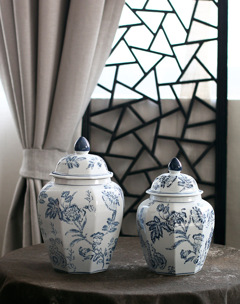 Hand - made bound branch pattern of blue and white porcelain anise furnishing articles archaize the general pot of jingdezhen ceramics up decorative storage tank