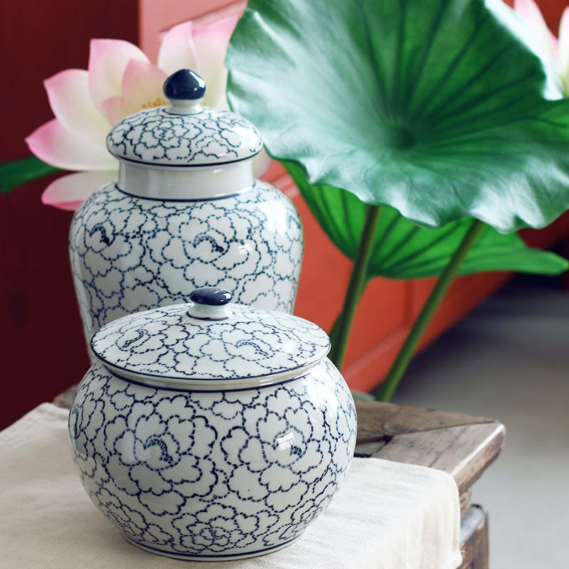 The Clear soup WoGuo new Chinese blue and white porcelain of jingdezhen ceramic vase peony grains fine lines of Chinese style furnishing articles