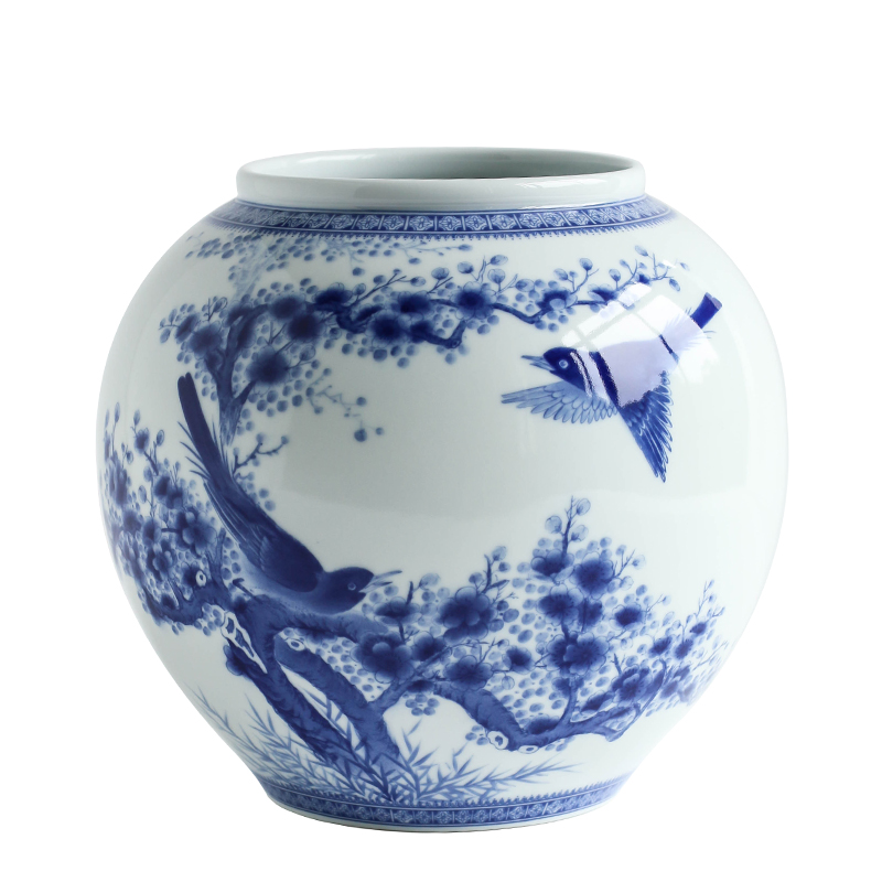 Jingdezhen ceramic furnishing articles double - sided hand - made painting of flowers and big blue and white porcelain vases, new Chinese style living room home furnishing articles porcelain