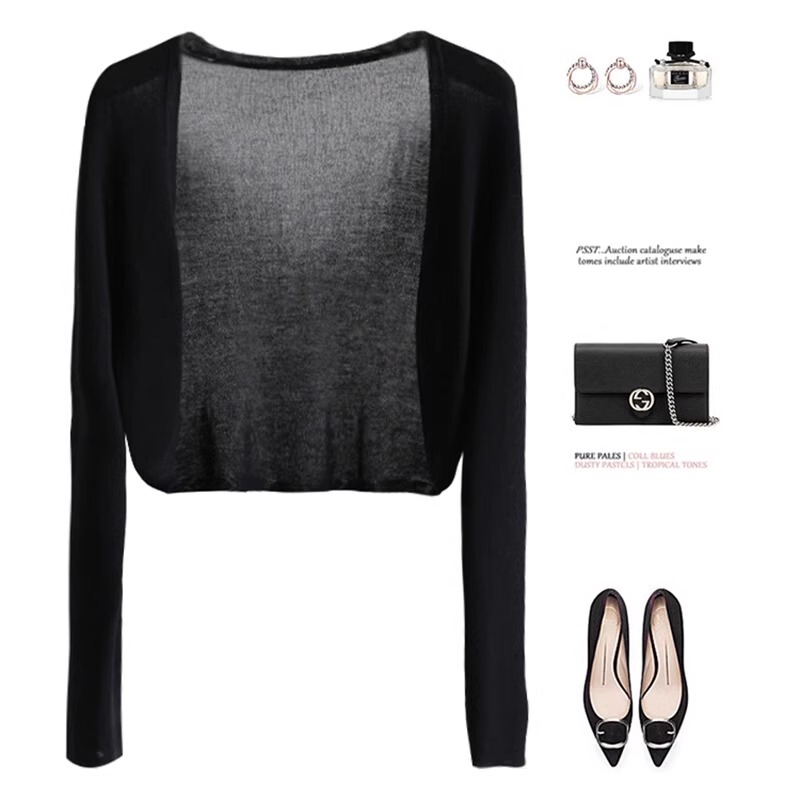 Black Small Shawl for Women, Summer Outerwear to Pair with Dresses, Camisole Cover-Up, Ice Silk Sun Protection Knit Cardigan, Thin Style Black Small Shawl for Women, Summer Outerwear to Pair with Dresses, Camisole Cover-Up, Ice Silk Sun Protection Knit Cardigan, Thin Style