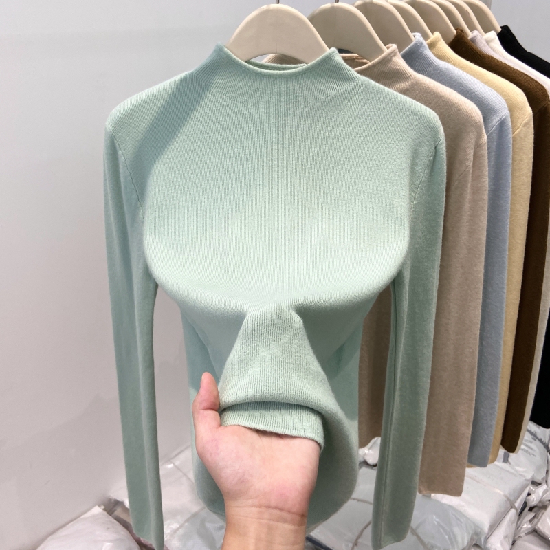 Half Turtleneck Wool Knit Base Shirt for Women, Autumn and Winter Pullover Sweater, Mint Green, Slim Fit, Elegant Inner Wear, Long-Sleeved Top Half Turtleneck Wool Knit Base Shirt for Women, Autumn and Winter Pullover Sweater, Mint Green, Slim Fit, Elegant Inner Wear, Long-Sleeved Top