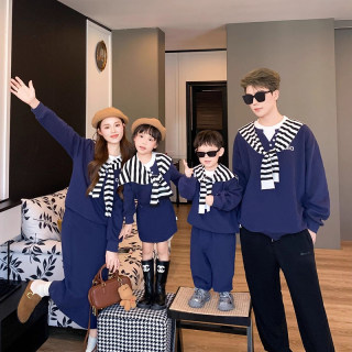 学院风亲子装秋冬卫衣一家三口婴儿2025新款洋气小香风母女连衣裙