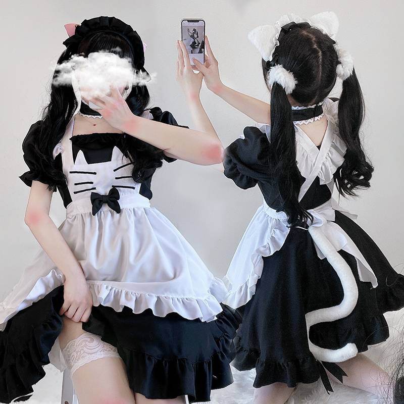 Black and white do your kitty maid's dress Rolyta maid dress dress Japanese soft-girl Lori maid dress