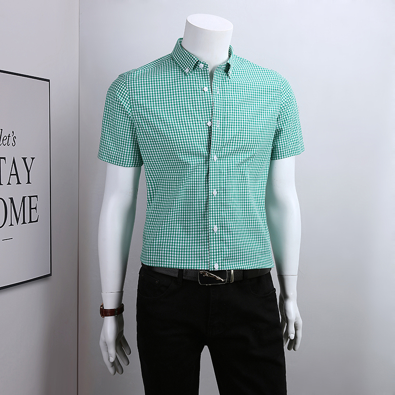 Green Plaid Shirt Men's Short-Sleeved Summer Style Pure Cotton High-End No-Iron Dad Wear Business Casual Men's Shirt Green Plaid Shirt Men's Short-Sleeved Summer Style Pure Cotton High-End No-Iron Dad Wear Business Casual Men's Shirt