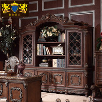 Bookcase with door single European-style solid wood carved storage cabinet study locker assembly furniture combination bookshelf bookcase