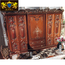 Wardrobe bedroom solid wood carved large wardrobe storage cabinet European-style sliding door large storage cabinet overall combination furniture